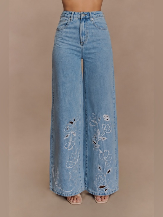 Meshki Denim - Meshki embroidered wide leg jeans